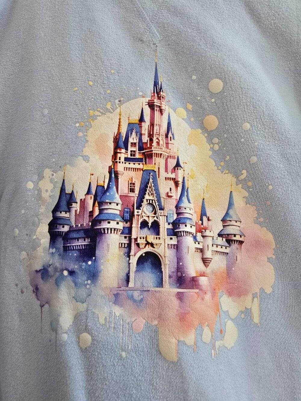 Disney Watercolor Cinderella Castle Sweatshirt - Tek Gear Ultrasoft Fleece Blue - Picture 2 of 5